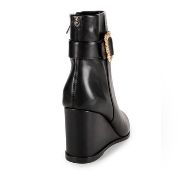 SAM EDELMAN Weslie Leather Wedge Ankle Boots Black Size 6 - Picture 2 of 6